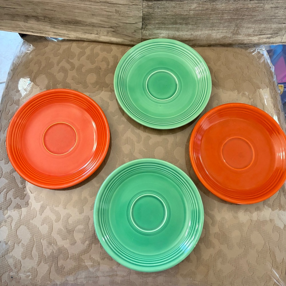 Fiestaware Saucers Set of 4 Orange Green Homer Laughlin USA Ceramic Plates